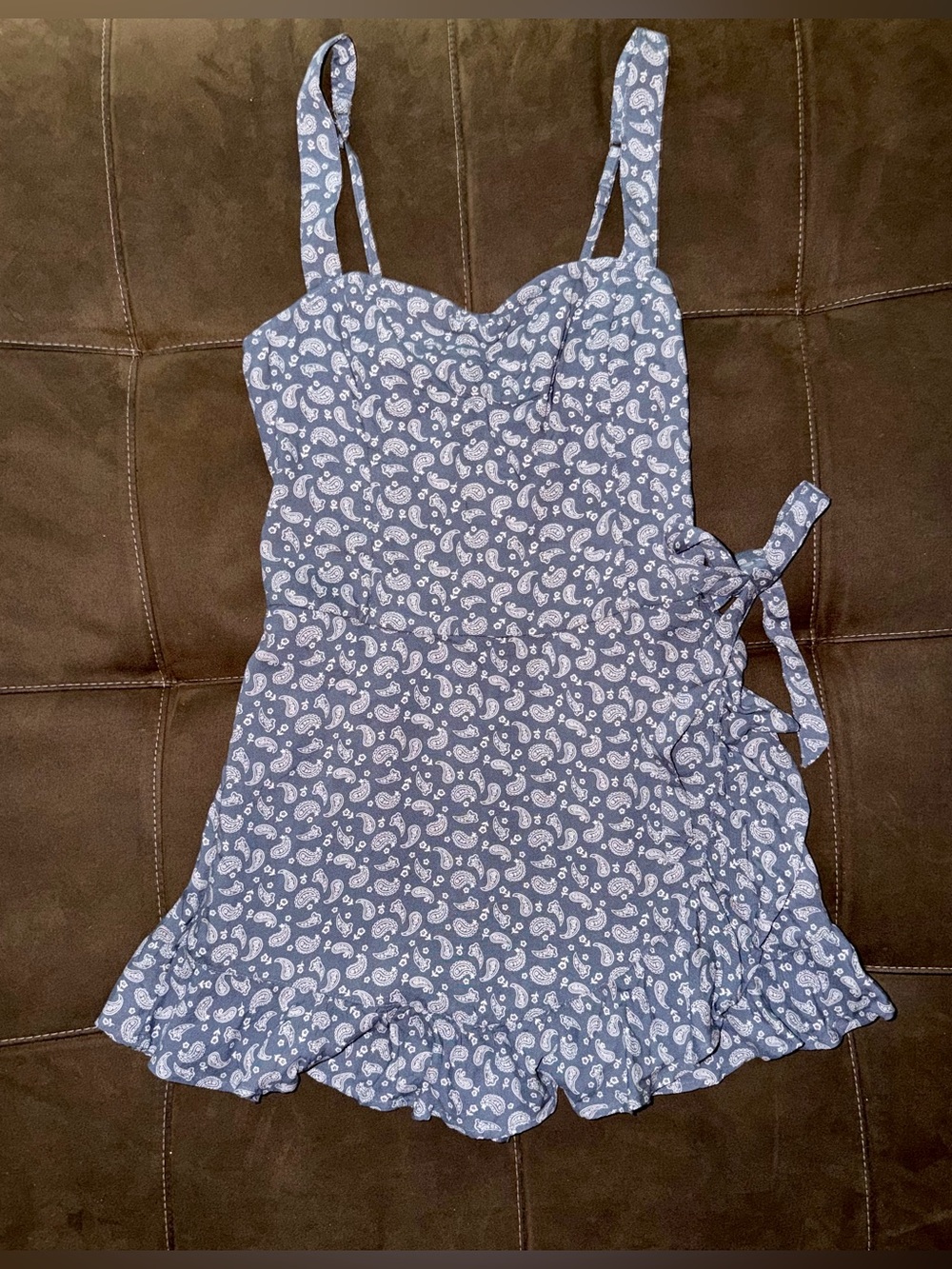 Hollister Light Blue Paisley Tie-Detail Romper
